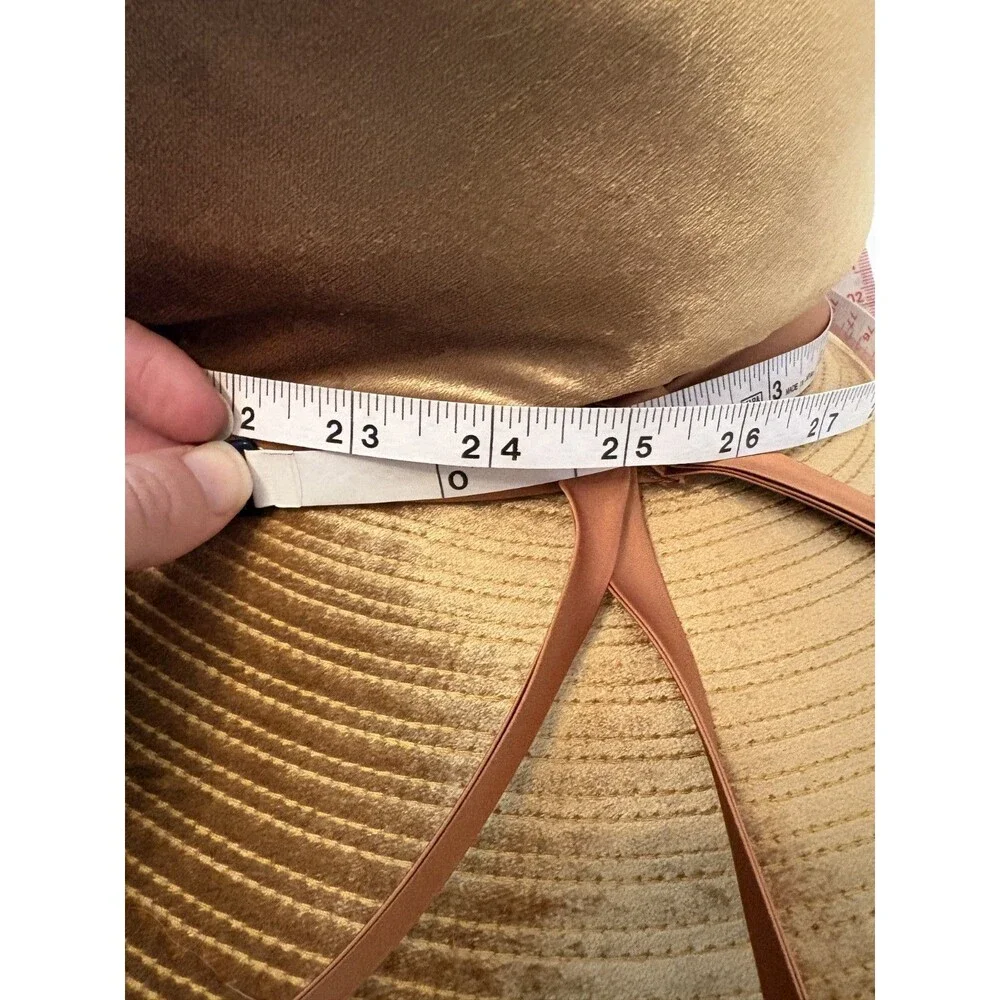 Vtg Mr Kim Original Sun Hat Wide Brim Satin Ribbon Bow Gold Bronze 1950s 60s